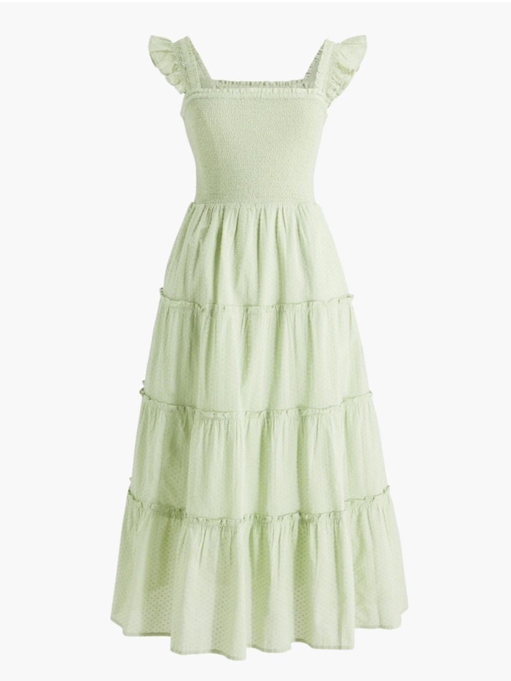 J. Crew Ruffle Swiss Dot Midi Dress Light Sage Green